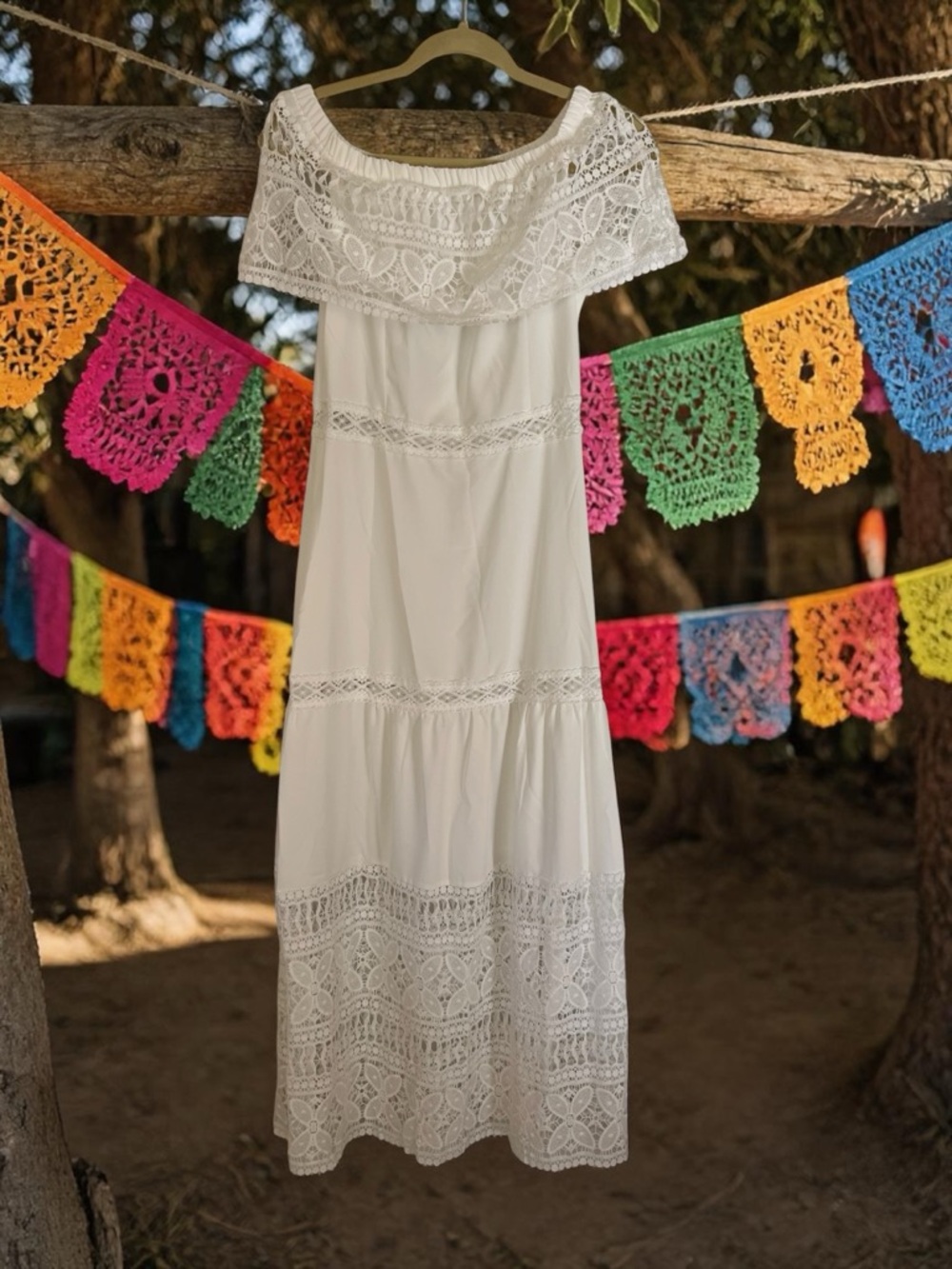 Boho White Lace Off-Shoulder Women’s Maxi Dress
